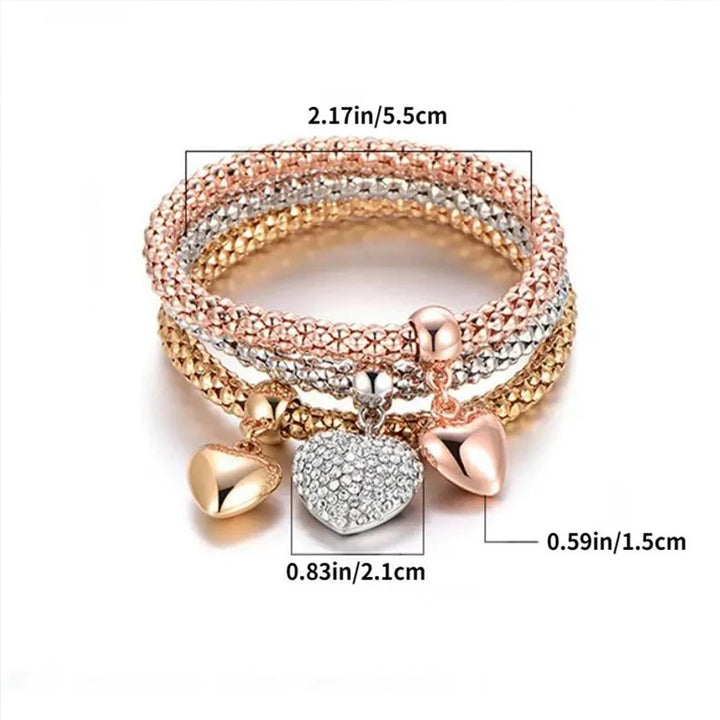 3 PCS Set Heart Lock Key Music Sign Charm Bracelet Owl Rose Gold Plating Silver Color Chain Owm Charm Bangle Jewelry Set