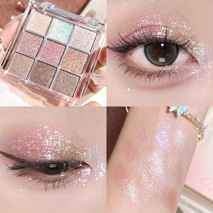 Paleta de sombras deslumbrantes com iluminador de glitter